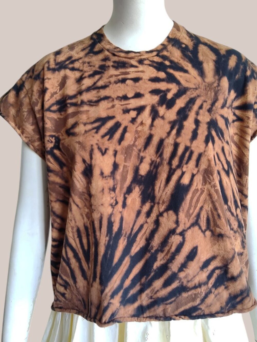 American Apparel Y2K Tiger Tie Dye Boxy Cropped T Shirt Boho Cotton Sz L